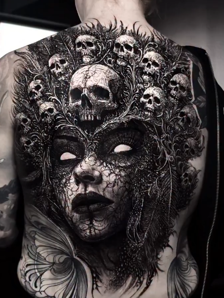 Skull Queen Back Tattoo, back tattoos for men