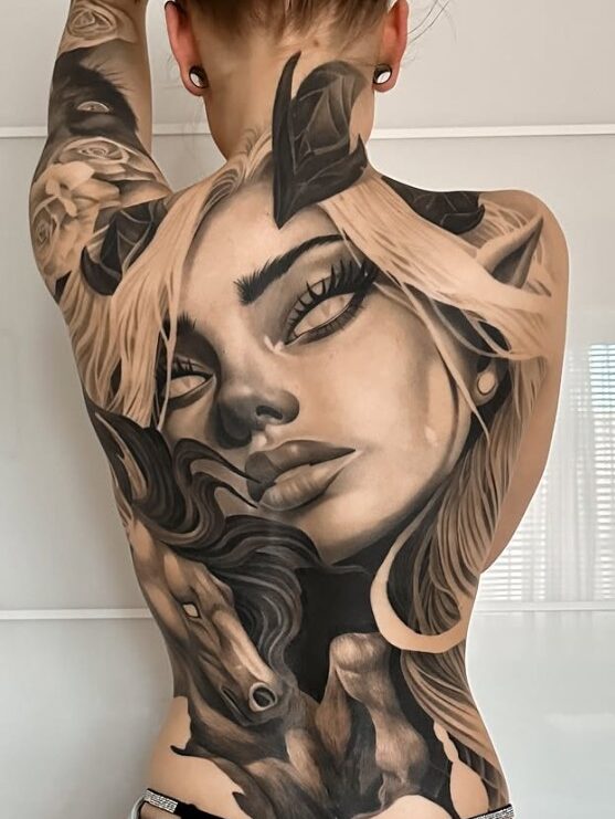Full Back Tattoo Girl | Straight Lines Tattoo