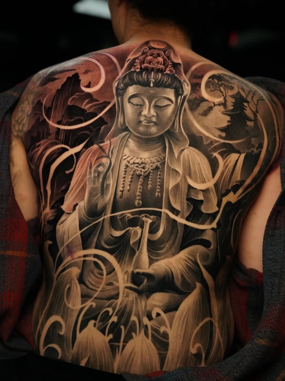 Buddha Back Tattoo, back tattoos for men