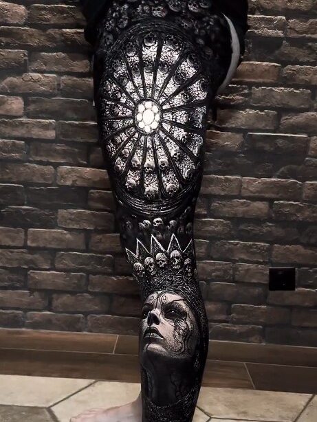 Leg Sleeve Tattoo | Straight Lines Tattoo