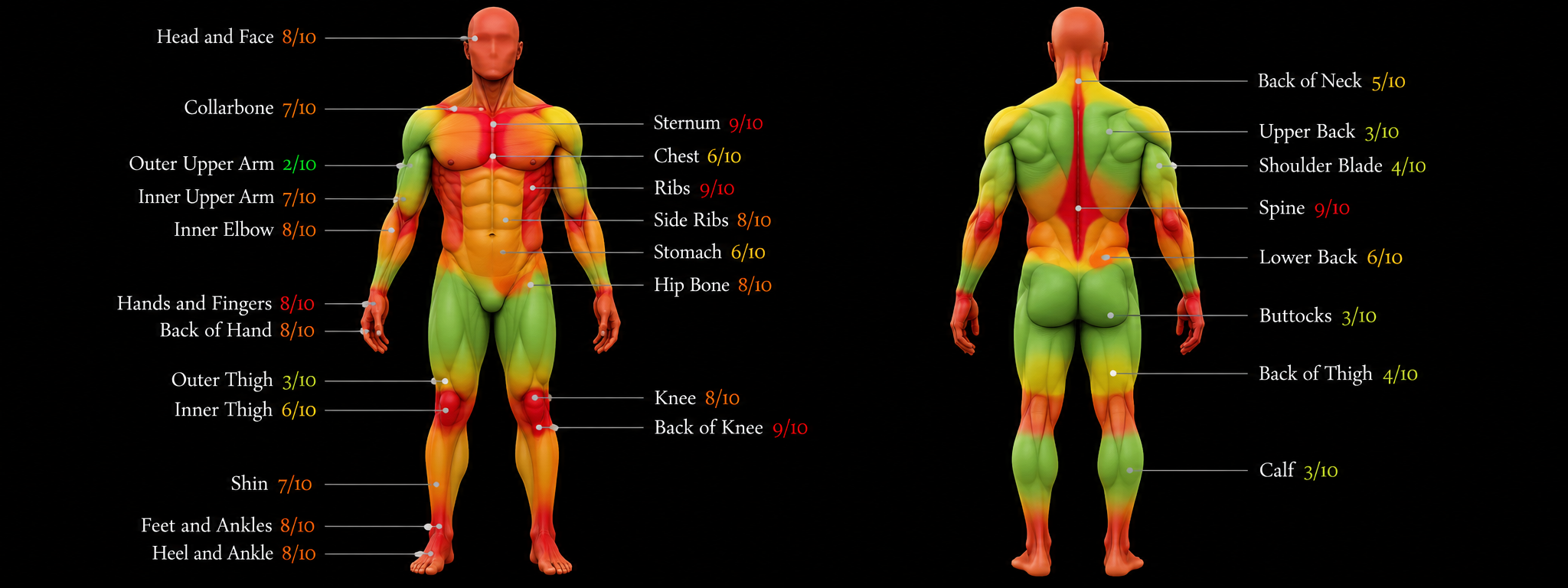 Tattoo Pain Chart, Straight Lines Tattoo