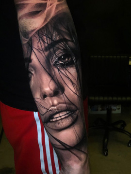 Beautiful Woman Face Tattoo | Straight Lines Tattoo