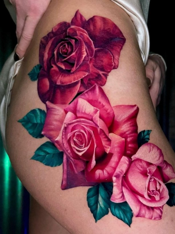 Colour Leg Floral Tattoo