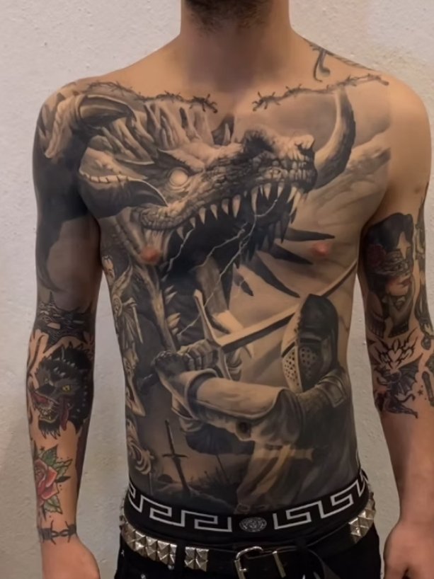 Dragon Chest Tattoo Bournemouth | Straight Lines Tattoo