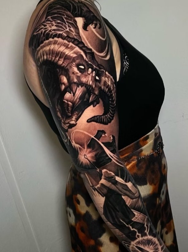 Horned Realistic Dragon Tattoo Birmingham | Straight Lines Tattoo